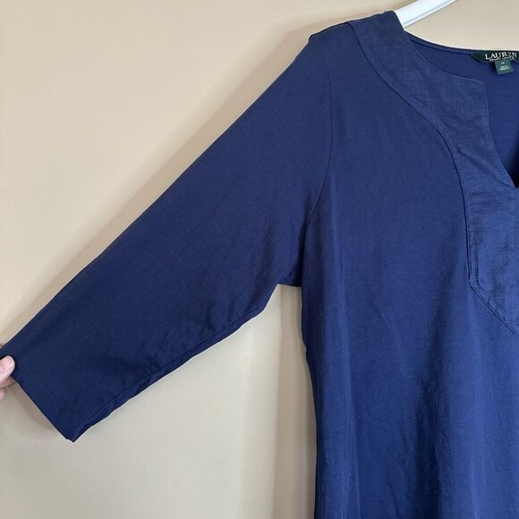 Lauren Ralph Lauren Women XL Tunic Top Navy Blue 100% Cotton 3/4 Sleeve Nautical - Picture 4 of 7